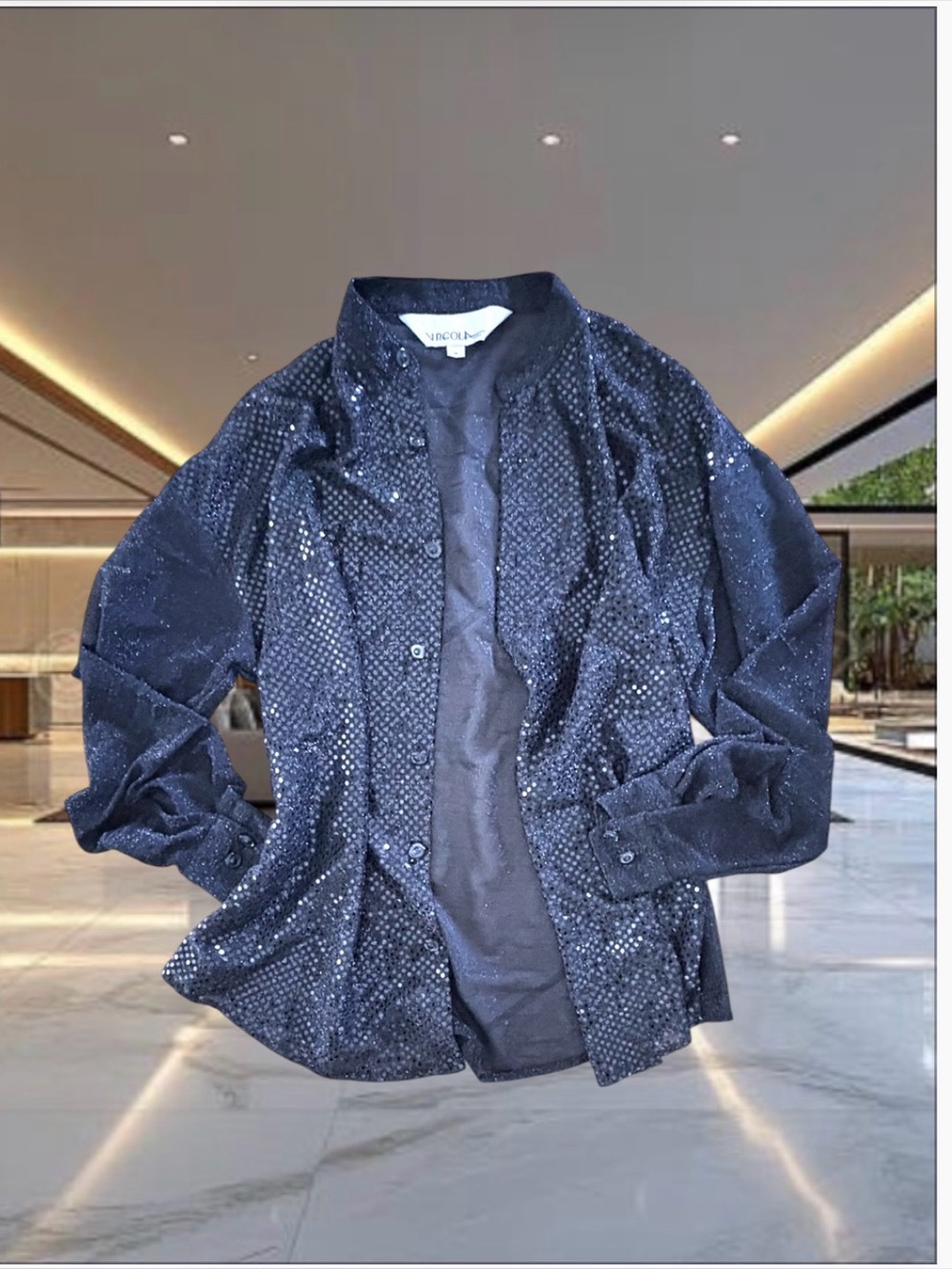 Vintage Virgola Italia Black Sequin Paneled Sheer Radio Ga Ga Top - Size M